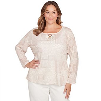 Hearts of Palm Plus Size Makin' Me Blush Printed Long Sleeve Embellished Top