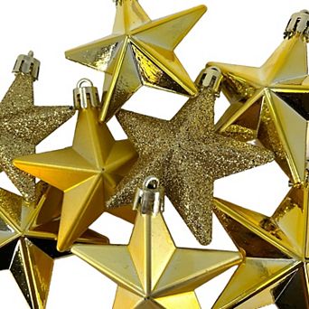 8 pc Shiny Matte and Glitter Gold Stars Christmas Ornament Decorations 2 Inch
