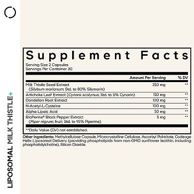 Codeage Liposomal Milk Thistle+, NAC, Artichoke, Dandelion, ALA, BioPerine Black Pepper, 60 ct