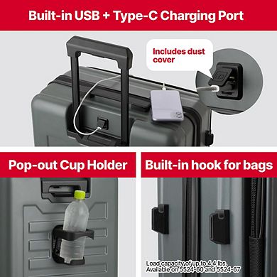 LW 5524 Hardshell Expansion Front-openning, USB port,Cup-holder Spinner Luggage