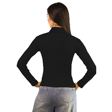 Artyska Women’s Ribbed High Neck Cutout Long Sleeve Top