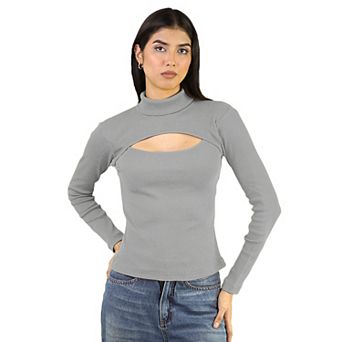 Artyska Women’s Ribbed High Neck Cutout Long Sleeve Top