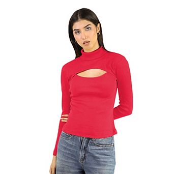 Artyska Women’s Ribbed High Neck Cutout Long Sleeve Top