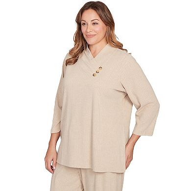 Hearts of Palm Plus Size Makin' Me Blush Solid Long Sleeve Textured Pullover