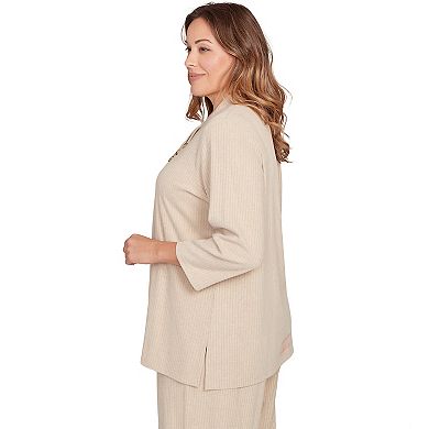 Hearts of Palm Plus Size Makin' Me Blush Solid Long Sleeve Textured Pullover
