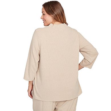 Hearts of Palm Plus Size Makin' Me Blush Solid Long Sleeve Textured Pullover