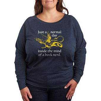 Plus Size Just a Normal Day Inside The Mind Of Book Nerd French Terry Long Sleeve Tee