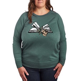 Plus Size Rose In Book Distressed French Terry Long Sleeve Tee