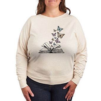 Plus Size Butterfly Book French Terry Long Sleeve Tee
