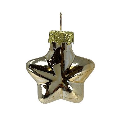 2 Inch Small Gold Heart Star and Pinecone Glass Christmas Tree Ornaments 12 Piece Set