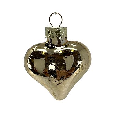2 Inch Small Gold Heart Star and Pinecone Glass Christmas Tree Ornaments 12 Piece Set