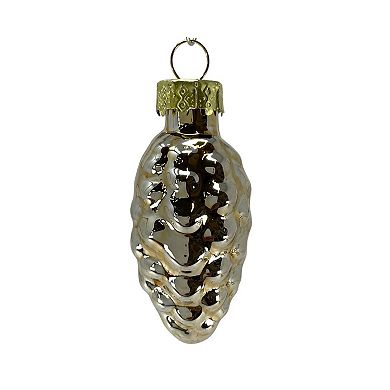 2 Inch Small Gold Heart Star and Pinecone Glass Christmas Tree Ornaments 12 Piece Set