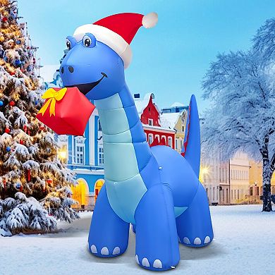 GOOSH 8FT Animated Blue Dinosaur Inflatable with Nodding Head and LED Lights