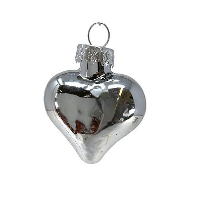 2 Inch Small Silver Heart Star and Pinecone Glass Christmas Tree Ornaments 12 Piece Set