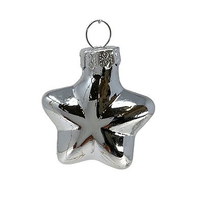 2 Inch Small Silver Heart Star and Pinecone Glass Christmas Tree Ornaments 12 Piece Set