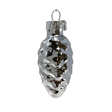 2 Inch Small Silver Heart Star and Pinecone Glass Christmas Tree Ornaments 12 Piece Set