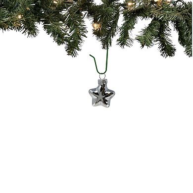 2 Inch Small Silver Heart Star and Pinecone Glass Christmas Tree Ornaments 12 Piece Set