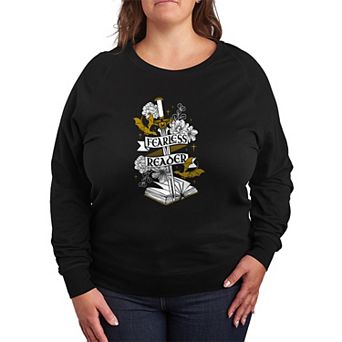 Plus Size Women's Fearless Reader Book & Sword French Terry Long Sleeve Tee