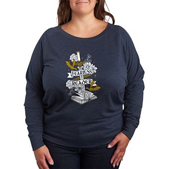 Plus Size Women's Fearless Reader Book & Sword French Terry Long Sleeve Tee