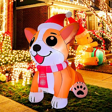 GOOSH 5.2FT Christmas Corgi Dog Inflatable with Santa Hat and LED Lights