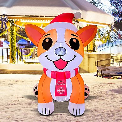 GOOSH 5.2FT Christmas Corgi Dog Inflatable with Santa Hat and LED Lights