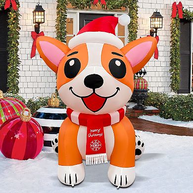 GOOSH 5.2FT Christmas Corgi Dog Inflatable with Santa Hat and LED Lights