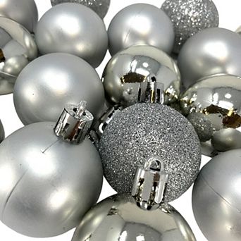 1.5 Inch Shiny Matte and Glitter Silver Christmas Ball Ornaments 20 pc Set
