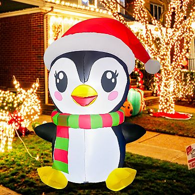 GOOSH 5FT Christmas Penguin Inflatable with Santa Hat, Scarf, and LED Lights