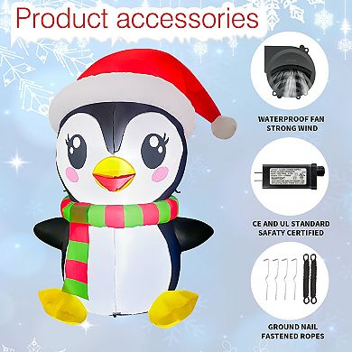 GOOSH 5FT Christmas Penguin Inflatable with Santa Hat, Scarf, and LED Lights