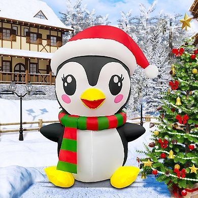 GOOSH 5FT Christmas Penguin Inflatable with Santa Hat, Scarf, and LED Lights