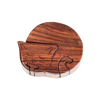 Sleeping Cat Keepsake Puzzle Box - Indian Rosewood