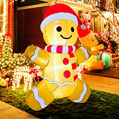 GOOSH 5.2FT Gingerbread Man Inflatable with Santa Hat and LED Lights for Christmas Décor