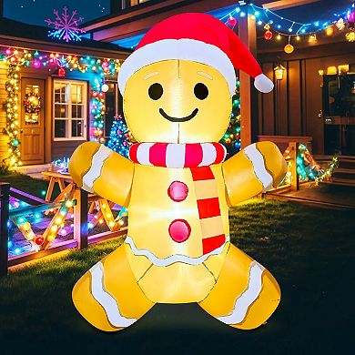 GOOSH 5.2FT Gingerbread Man Inflatable with Santa Hat and LED Lights for Christmas Décor