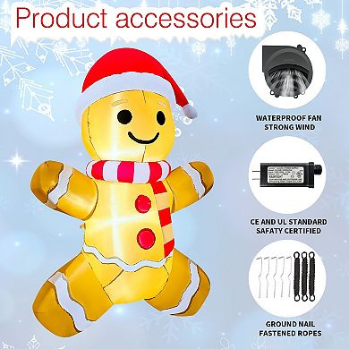 GOOSH 5.2FT Gingerbread Man Inflatable with Santa Hat and LED Lights for Christmas Décor