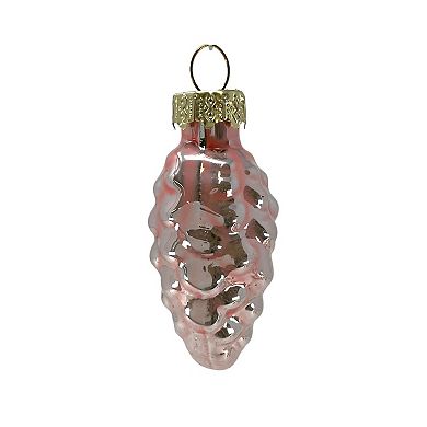 1.5 Inch Heart Pinecone and Star Pink Glass Christmas Tree Ornaments 12 Piece Set