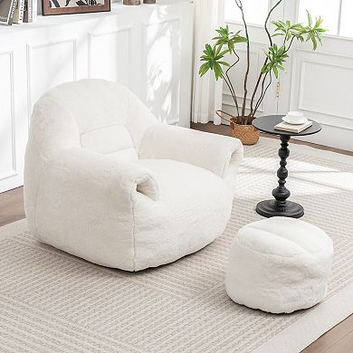 Comfy Bean Bag Sofa Chair with Back Support and Footstool for Adults and Kids
