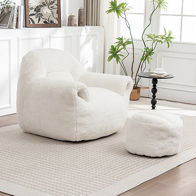 Comfy Bean Bag Sofa Chair with Back Support and Footstool for Adults and Kids