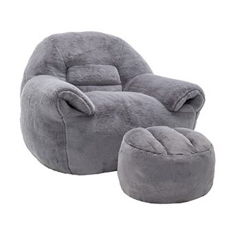 Comfy Bean Bag Sofa Chair with Back Support and Footstool for Adults and Kids