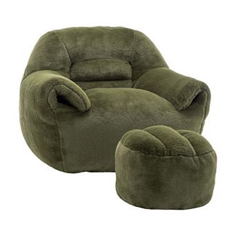 Comfy Bean Bag Sofa Chair with Back Support and Footstool for Adults and Kids