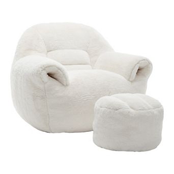 Comfy Bean Bag Sofa Chair with Back Support and Footstool for Adults and Kids