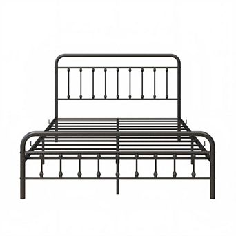 Queen Size Metal Bed Frame Victorian Style Headboard No Box Spring Needed