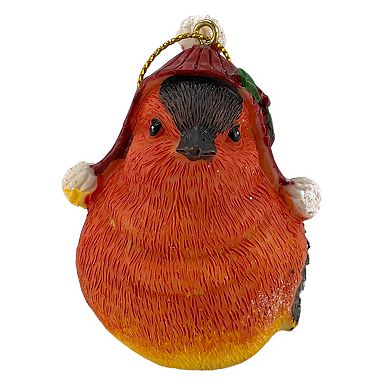 Flame-Colored Tanager Bird with Santa Claus Hat Christmas Tree Ornament 2.5 Inch