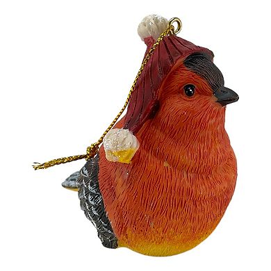 Flame-Colored Tanager Bird with Santa Claus Hat Christmas Tree Ornament 2.5 Inch
