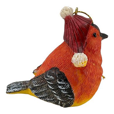 Flame-Colored Tanager Bird with Santa Claus Hat Christmas Tree Ornament 2.5 Inch