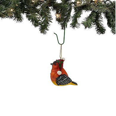 Flame-Colored Tanager Bird with Santa Claus Hat Christmas Tree Ornament 2.5 Inch