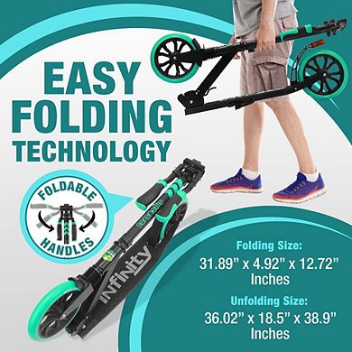 SereneLife Lightweight Foldable Kick Scooter with Adjustable T-Bar Handlebar SLTS02 - Aqua/Black