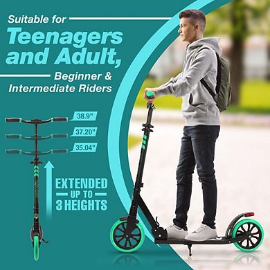 SereneLife Lightweight Foldable Kick Scooter with Adjustable T-Bar Handlebar SLTS02 - Aqua/Black