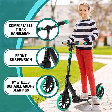 SereneLife Lightweight Foldable Kick Scooter with Adjustable T-Bar Handlebar SLTS02 - Aqua/Black