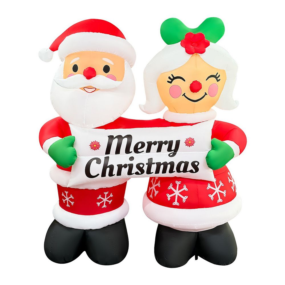 GOOSH 7FT Santa and Mrs. Claus Inflatable Holding “Happy Holidays