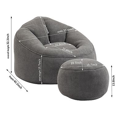 Bean Bag Sofa Chair with Footrest and Padded Foam Padding